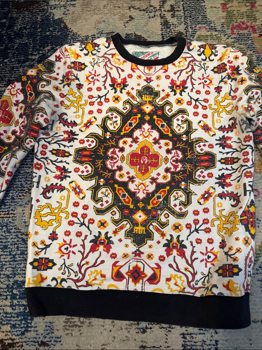 Ornate medallion print- Crewneck Sweatshirt in Red Black & Yellow